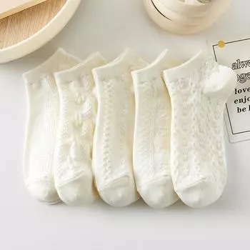 5 пар белых женских носков до щиколотки, удобные милые короткие носки, женские чулки и чулочно-носочные изделия