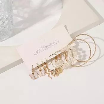 5 пар больших круглых жемчужных серег-кольца для девочек, набор серег-змеи и бабочек