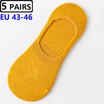 5 пар больших размеров 45,46, носки-невидимки, мужские качественные силиконовые нескользящие носки-лодочки, мужские низкие невидимые носки-тапочки большого размера EUR 43-46(5 PAIRS)