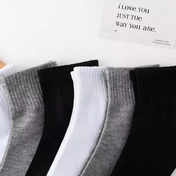 5/10 пар мужских однотонных простых черно-бело-серых одноразовых носков средней длины для улицы One size чёрный