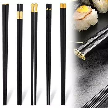 5 пар черных японских и китайских палочек для еды, суши, нескользящие палочки, многоразовые металлические корейские палочки для еды, набор здоровой посуды из сплава
