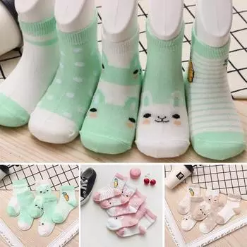 5 пар детских летних хлопковых сетчатых дышащих носков до щиколотки с героями мультфильмов M розовый