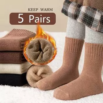 5 пар детских махровых носков с принтом букв, теплые и флисовые, длиной до середины икры, детские носки-перчатки 1-2y