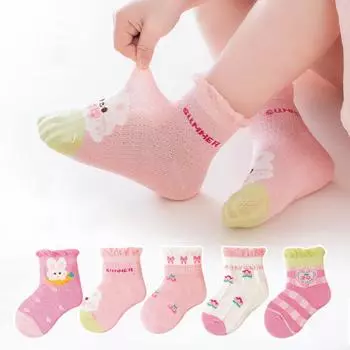 5 пар детских носков для девочек, милые розовые хлопковые носки с героями мультфильмов, сетчатые носки для младенцев для детей 1-12 лет 1-3Y
