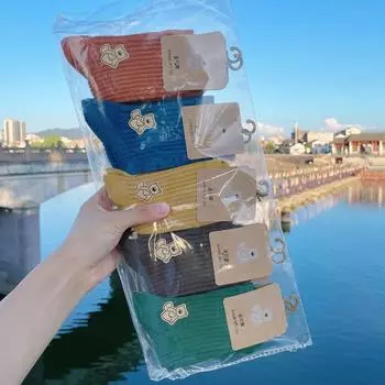 5 пар детских носков для мальчиков и девочек, простые модные однотонные носки до середины икры для детей, весенне-осенние полосатые хлопковые носки для мальчиков и девочек S