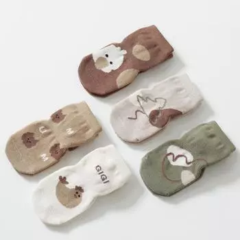 5 пар детских носков для пола, милые мультяшные короткие хлопковые носки для малышей, противоскользящие, кавайные, унисекс, детские аксессуары для девочек и мальчиков S(0-1Y)