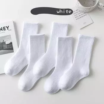 5 пар детских носков-гольф из 100% хлопка для девочек и мальчиков, теплые, белые, черные, спортивные носки для студентов на осень и зиму, для 1-12 лет M(3-5Years Old)
