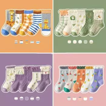 5 пар детских носков, хлопковые носки-тапочки с принтом, мультяшные цветы, детские носки для малышей, мальчиков и девочек, дышащие носки для девочек и мальчиков S