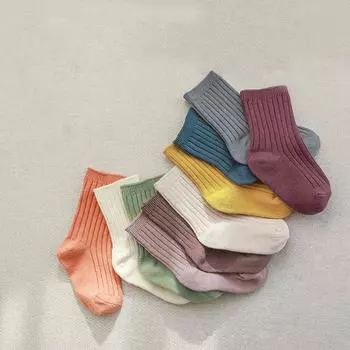 5 пар детских носков, хлопковые однотонные полосатые носки для новорожденных, белые носки для девочек и мальчиков 0-1Y синий/жёлтый