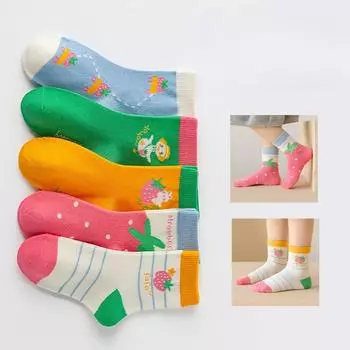 5 пар детских носков из хлопка, мягкие носки-трубы для девочек, симпатичные носки в деревенском стиле Mori Girl Style, теплые короткие носки с высокой эластичностью, 1-16 лет 0-1 year(8-10 cm)