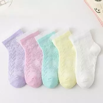 5 пар детских носков, летние мультяшные милые дышащие жаккардовые носки для девочек, милые и удобные сетчатые носки, летние S разноцветный