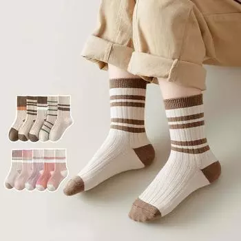 5 пар детских носков, милые хлопковые носки в полоску для детей, школьные спортивные носки для девочек и мальчиков, детские носки для детей 1-12 лет