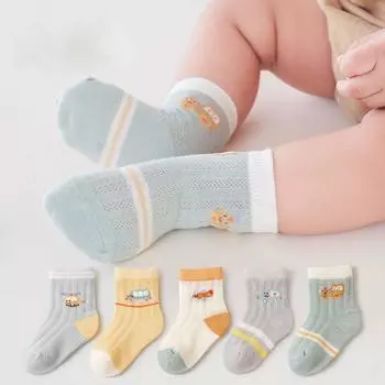 5 пар детских носков, милые мягкие хлопковые носки в стиле аниме для детей, комплект детских носков с героями мультфильмов, носки для новорожденных девочек и мальчиков 0-1Y