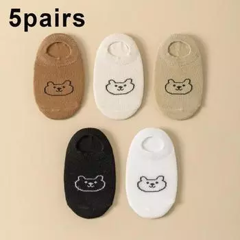 5 пар детских носков, носки-следки для малышей, милые носки с мультяшным рисунком медведя для мальчиков и девочек в возрасте 0-5 лет, коллекция на все сезоны 6-12M