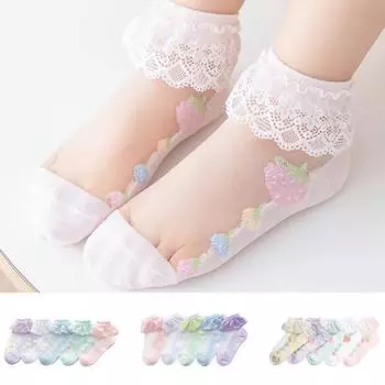 5 пар детских носков, очень мягкие износостойкие хлопковые детские кружевные носки, носки принцессы с поворотными манжетами и рюшами, подарок на день рождения S розовый