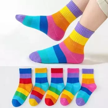 5 пар детских носков, полосатые носки для мальчиков, школьные эластичные носки, весенне-осенние дышащие мягкие носки, От 1 до 9 лет S разноцветный