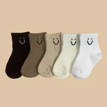 5 пар детских носков с милыми мультяшными смайлами, удобные, дышащие, для мальчиков и девочек, всесезонные S 1-3Y 11-13cm