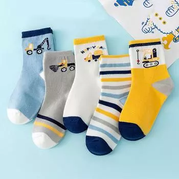 5 пар детских носков с рисунком машинок, весенне-осенние, детские носки средней длины, модные спортивные носки для мальчиков, мягкие хлопковые носки для малышей 1-8 лет fit 8M-2Y