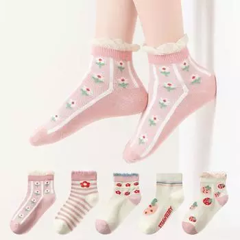 5 пар детских носков, сетчатые дышащие мягкие хлопковые носки для детей, носки для мальчиков и девочек для детей 1-12 лет 1-3Y