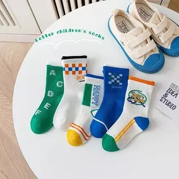 5 пар детских носков, спортивные носки для мальчиков, мягкие вентилируемые, впитывающие пот сетчатые носки корейской версии, средние носки для детей от 1 до 12 лет S