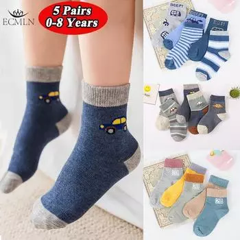 5 пар детских носков, толстые хлопковые носки с рисунками из мультфильмов, мягкие теплые носки для новорожденных и малышей от 0 до 8 лет, носки для мальчиков и девочек M