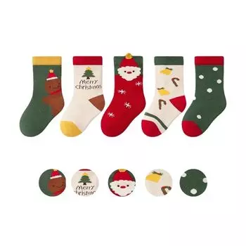 5 пар детских рождественских носков, милые носки с изображением Санта-Клауса, елки, снеговика, средней длины для малышей, толстые теплые носки для мальчиков и девочек, подарок на Новый год fit 0-2 years