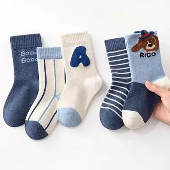 5 пар детских теплых носков средней длины Peter Bear, высокоэластичные влагоотводящие и дышащие школьные носки Funny Spring 9-14 years(19-23 cm)