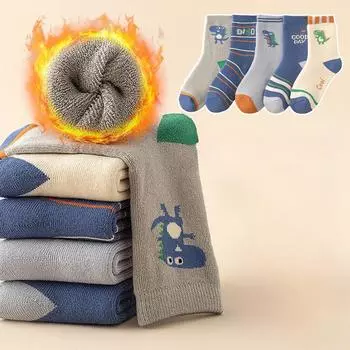 5 пар детских зимних ультра толстых махровых носков, менее стесняющих ноги, спортивные носки с рисунком белого динозавра, 1-16 лет 5-8 years(15-18 cm) бежевый