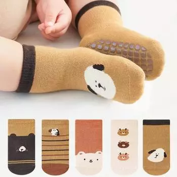 5 пар длинных носков для малышей, нескользящие батутные туфли до середины икры, милые теплые носки с рисунком животных S