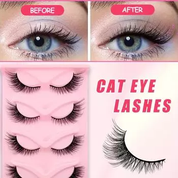 5 пар длинных пушистых ресниц «кошачий глаз» — натуральные универсальные накладные ресницы из искусственной норки для увеличения объема глаз 5pcs