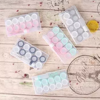 5 пар футляров для контактных линз, косметический ящик для хранения контактов с бутылкой и пинцетом