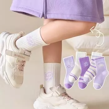 5 пар хлопковых мягких носков средней длины для девочек с высоким воротником, антипиллинговые фиолетовые спортивные носки Versat на весну и осень 1-14 лет 9-16 years(19-23 cm) бежевый