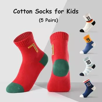 5 пар хлопковых носков для мальчиков и девочек, детские носки с героями мультфильмов, весна и зима 5-7 years old красный