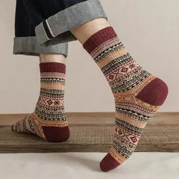 5 пар хлопковых носков до середины икры, мужские полосатые шерстяные носки-трубы, мягкие утолщенные носки для зимнего похода Style A