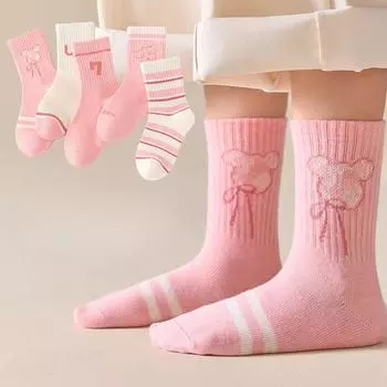 5 пар хлопковых носков средней длины для девочек, не сдавливающих ноги, спортивные носки с защитой от скатывания, детская одежда, носки принцессы на возраст от 1 до 14 лет 6-8years (16-18cm)