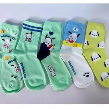 5 пар Каваи Санрио Носки Почакко Аниме Милые Летние Студенческие Движения Удобные Дышащие Мультяшные Носки Игрушки для Девочек Подарки 34-40size