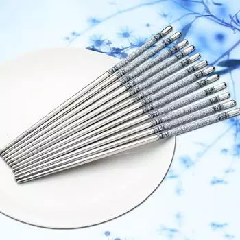 5 пар китайских палочек для еды из нержавеющей стали, нескользящие палочки для суши, корейская японская еда, металлические палочки, набор кухонных принадлежностей
