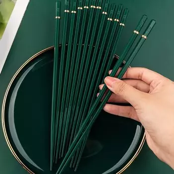 5 пар китайских японских палочек для еды, многоразовые металлические корейские палочки для еды, набор палочек для суши из сплава нержавеющей стали 1set (5 pairs) зелёный
