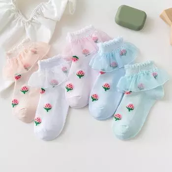 5 пар/компл. детские носки для девочек, летние тонкие носки с клубничным кружевом и кружевом принцессы для девочек-подростков, носки для малышей от 1 до 15 лет S разноцветный