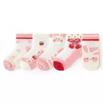 5 пар/компл. детские носки для мальчиков, хлопковые носки с дышащей сеткой, летние мягкие носки с милой девочкой для детей 1-12 лет 1-3y(S) зелёный