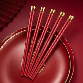 5 пар/компл. красные палочки для еды в китайском стиле, набор для свадьбы, нескользящие палочки для еды для семейного отеля, ресторана, посуда, палочки для здорового питания