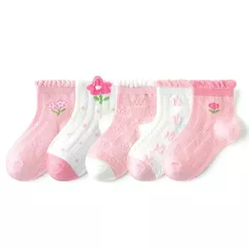 5 пар/компл. носки для маленьких девочек, летние сетчатые тонкие хлопковые носки с розовым цветком, дышащие милые детские носки для детей от 1 до 12 лет