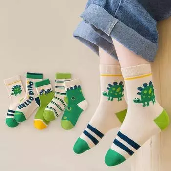 5 пар/комплект детские носки-трубы детские милые сладкие мультяшные зеленые динозавры хлопковые удобные дышащие весенне-осенние носки для мальчиков и девочек S зелёный