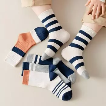 5 пар/комплект детские полосатые носки детские носки средней длины детские носки для мальчиков и девочек хлопковые носки детские детские носки осень весна M разноцветный