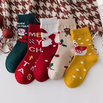 5 пар/комплект детские рождественские носки для детей короткие носки для девочек и мальчиков зимние теплые хлопковые носки для малышей новогодний подарок Санта-Клаус S красный