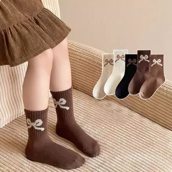 5 пар/комплект детских носков для девочек, милые носки с бантом для девочек, элегантные спортивные носки для принцесс, для студентов, всесезонные, корейский стиль, весна, 1-12 лет S(1-3y) коричневый