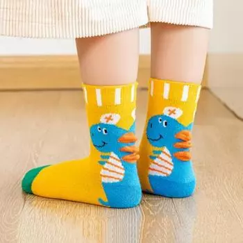 5 пар/комплект детских носков с милым мультяшным динозавром для детей, для мальчиков и девочек, мягкие детские весенние хлопковые носки-тапочки для школьников с животными S жёлтый