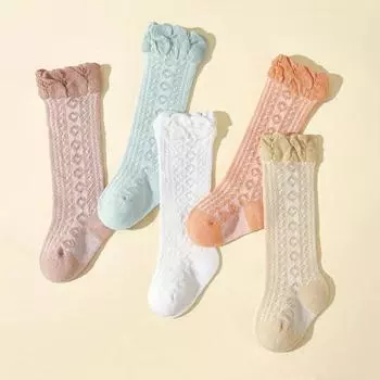 5 пар/комплект летних сетчатых детских носков, дышащие тонкие гольфы для младенцев, мальчиков и девочек, однотонные детские чулки с защитой от комаров M(1-2y) разноцветный