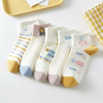 5 пар/комплект мультфильм повседневные дышащие весна лето осень женские девушки невидимые носки-лодочки до щиколотки 5Pairs/set