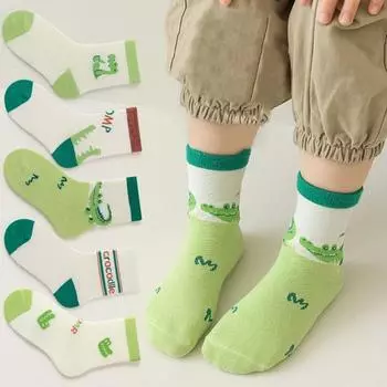 5 пар/комплект носков для мальчиков из хлопка с рисунком динозавра Детские носки Повседневные носки для маленьких девочек Детские носки на все времена года S зелёный